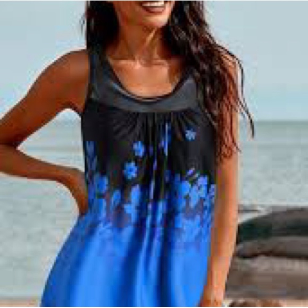 Rekita Bathing Suits blouson-style floral print tankini top.